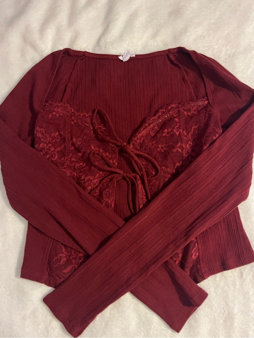 Maroon Tie Long Sleeve Top Garage - S
